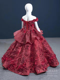 Burgundy 3D Flower Pageant Dress for Little Girls FD1479C-Girls Prom Dresses-Viniodress-Viniodress