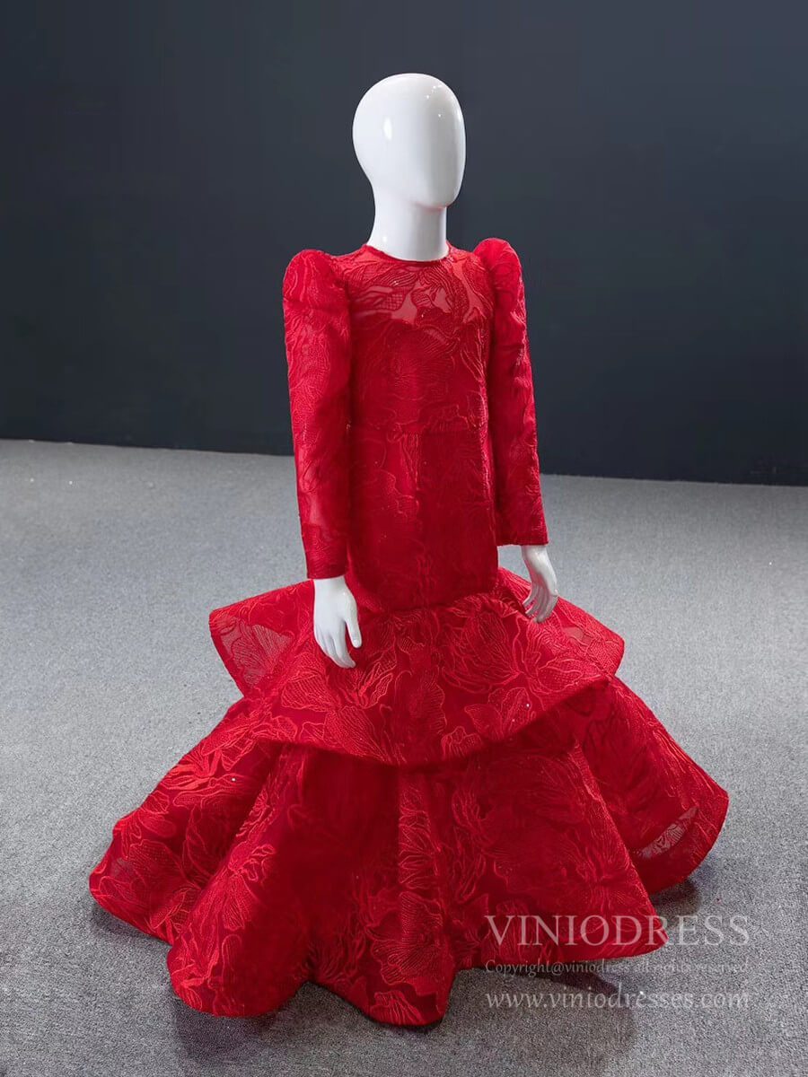 Red Mermaid Prom Dress Little Girls Pageant Dresses FD1192C-Girls Prom Dresses-Viniodress-Viniodress