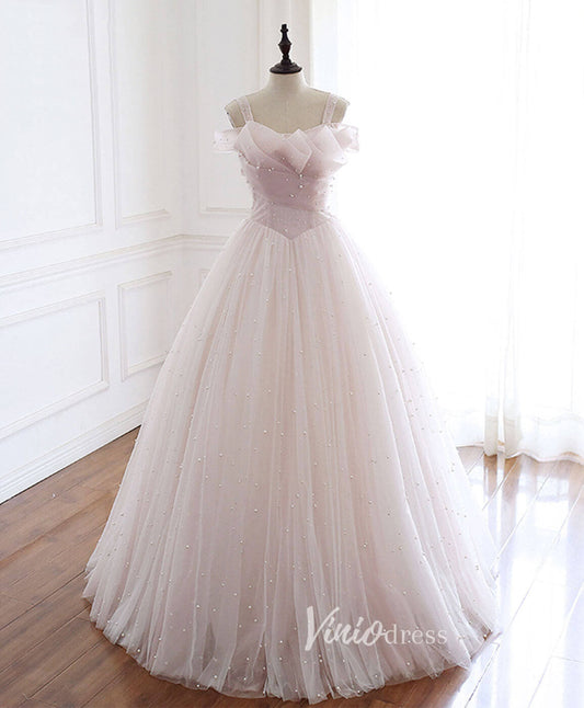 Pale Mauve Tulle Ball Gown Prom Dress with Pearls, Corset Back FD3157-prom dresses 2025 -Viniodress-Mauve-Custom Size-