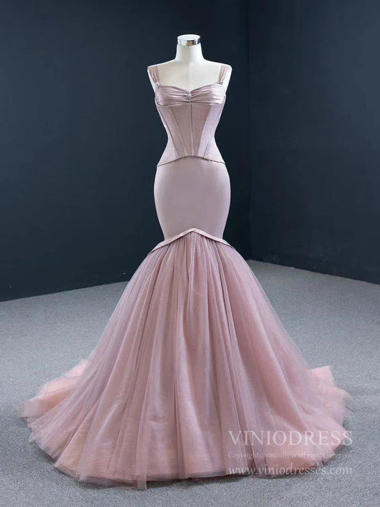 Pale Move Mermaid Prom Dresses Wide Strap Wedding Dress FD2423-wedding dresses 2025 -Viniodress-Pale Mauve-Custom Size-