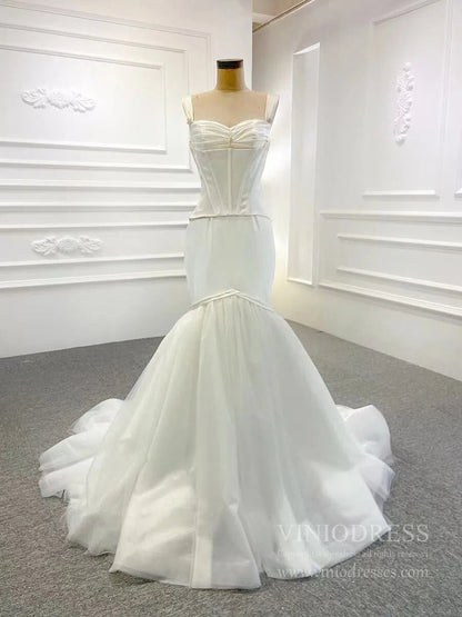 Pale Move Mermaid Prom Dresses Wide Strap Wedding Dress FD2423-wedding dresses 2025 -Viniodress-Ivory-Custom Size-
