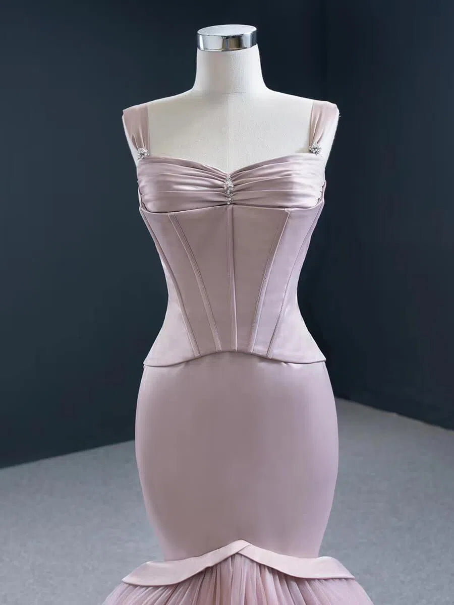 Pale Move Mermaid Prom Dresses Wide Strap Wedding Dress FD2423-wedding dresses 2025 -Viniodress-Pale Mauve-Custom Size-