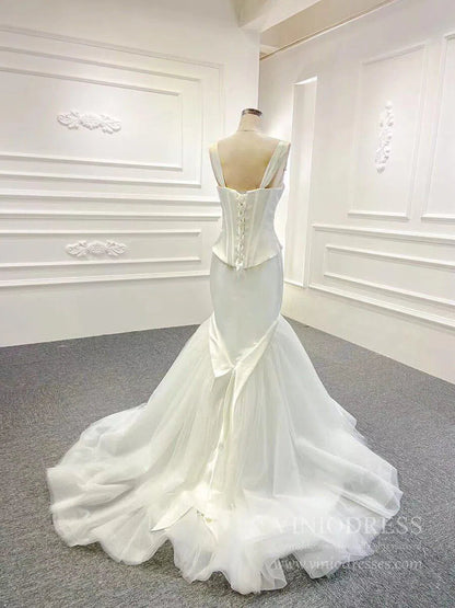 Pale Move Mermaid Prom Dresses Wide Strap Wedding Dress FD2423-wedding dresses 2025 -Viniodress-Pale Mauve-Custom Size-