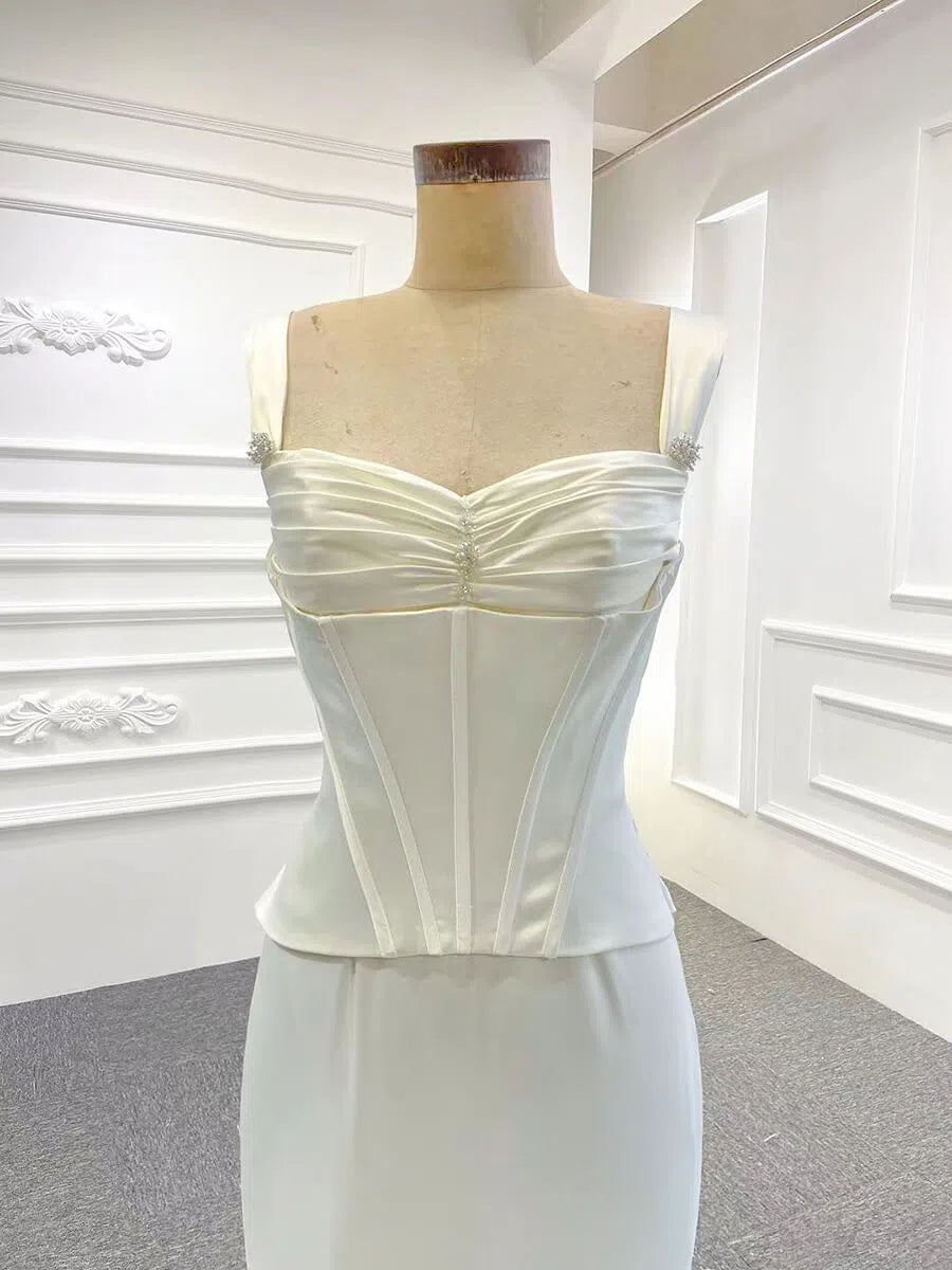 Pale Move Mermaid Prom Dresses Wide Strap Wedding Dress FD2423-wedding dresses 2025 -Viniodress-Pale Mauve-Custom Size-