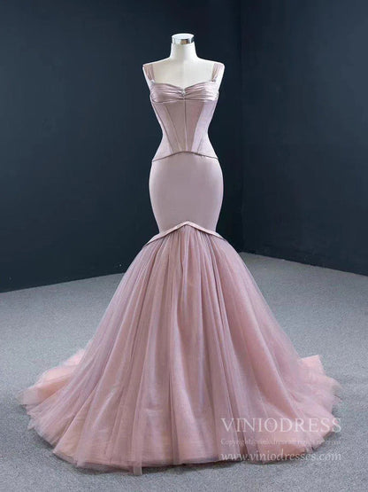 Pale Move Mermaid Prom Dresses Wide Strap Wedding Dress FD2423-wedding dresses 2025 -Viniodress-Pale Mauve-Custom Size-