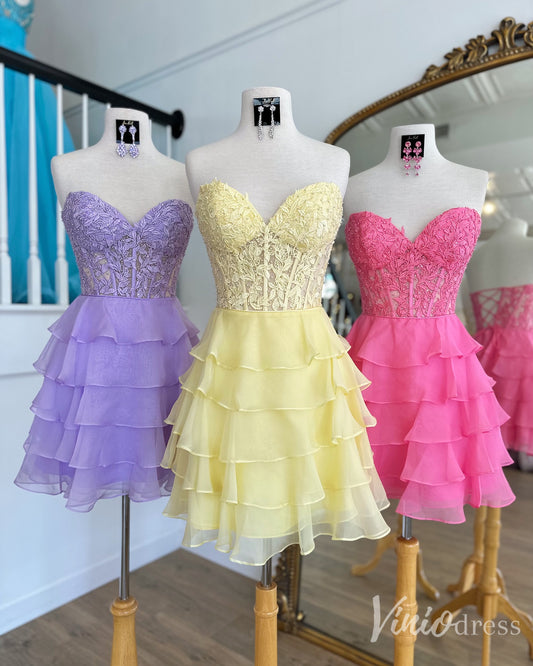 Pastel Lace Corset Homecoming Dress with Tiered Chiffon Skirt – Style SD1709-prom dresses 2025 -Viniodress-Custom Colors-Custom Size-