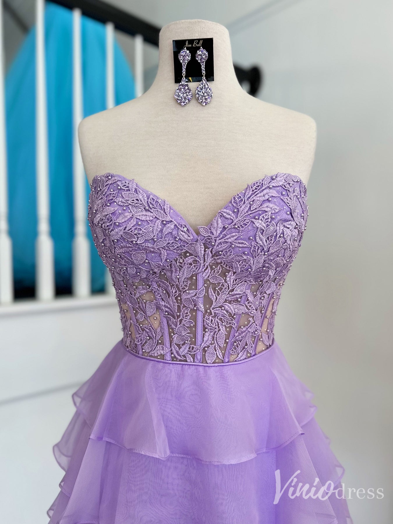 Pastel Lace Corset Homecoming Dress with Tiered Chiffon Skirt – Style SD1709-prom dresses 2025 -Viniodress-Lavender-Custom Size-