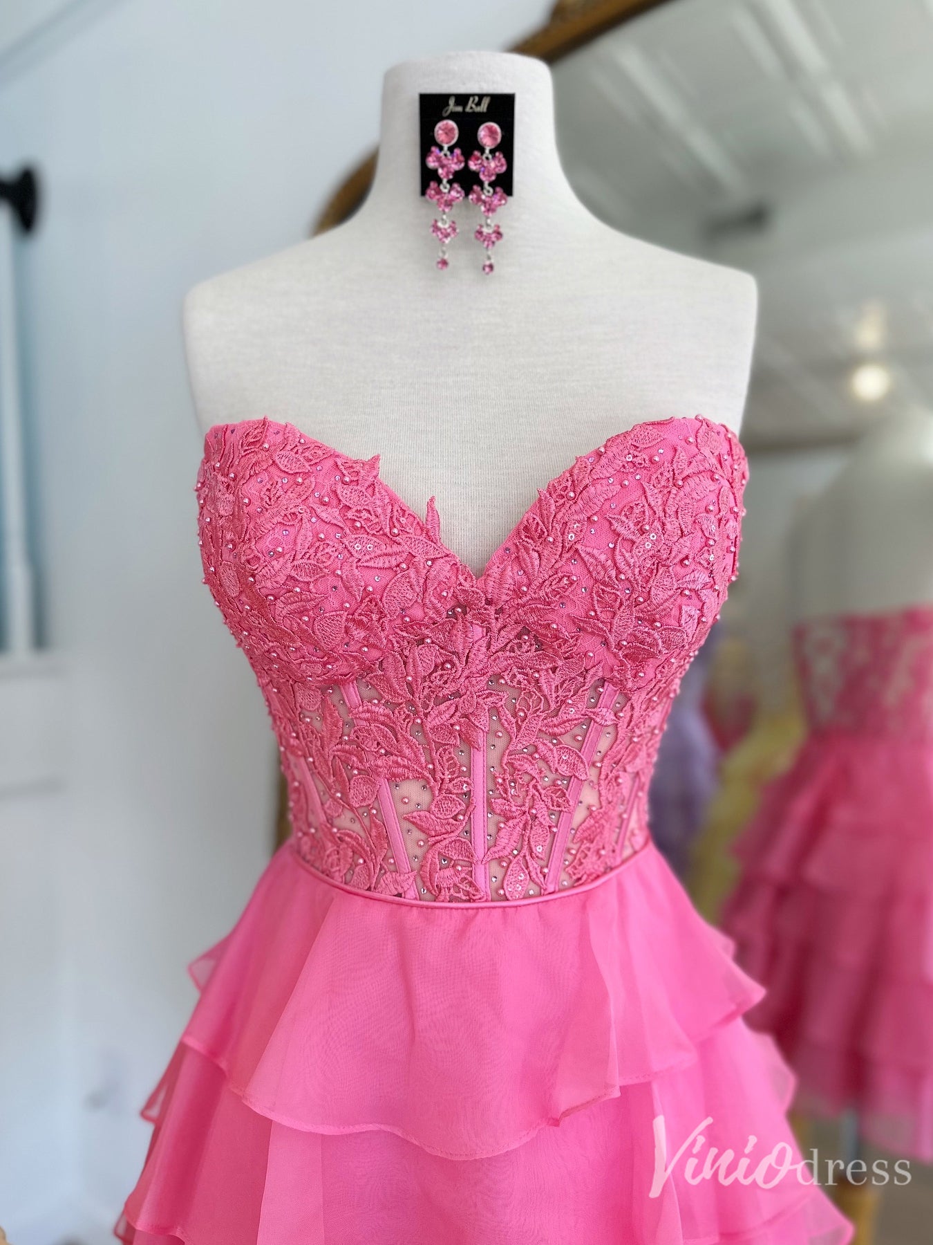 Pastel Lace Corset Homecoming Dress with Tiered Chiffon Skirt – Style SD1709-prom dresses 2025 -Viniodress-Pink-Custom Size-