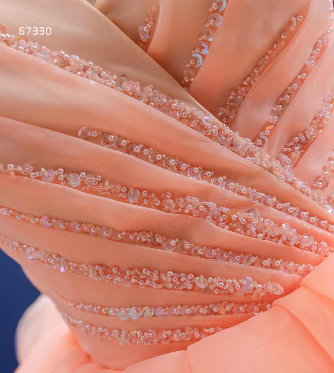 Peach Tiered Ruffle Ball Gown Prom Dresses One Shoulder Quince Dress 67330 viniodress-Quinceanera Dresses 2025 -Viniodress-Peach-Custom Size-