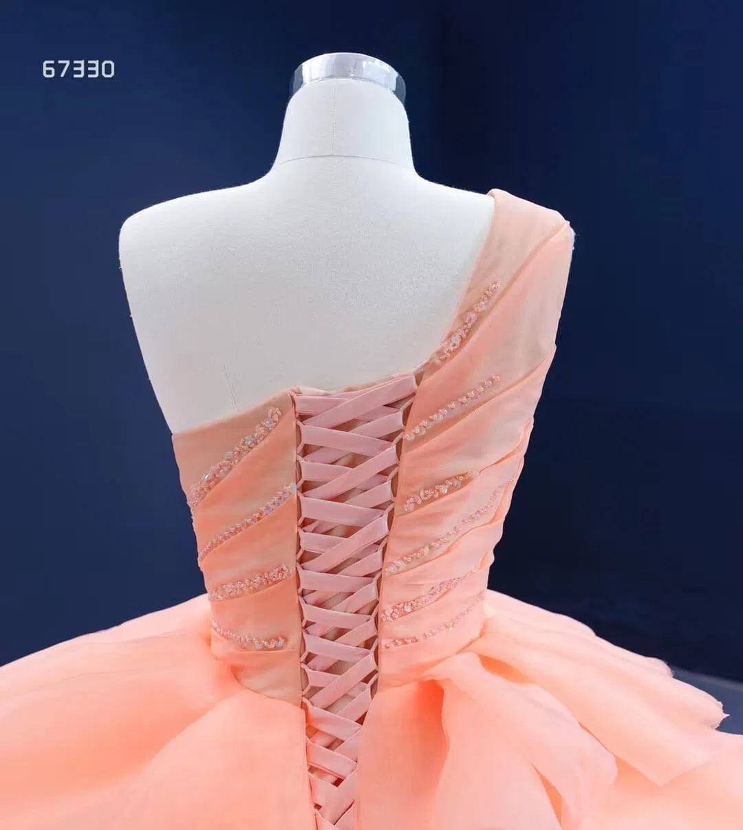 Quinceanera Dresses 2025 Peach Tiered Ruffle Ball Gown Prom Dresses One Shoulder Quince Dress 67330 viniodress-plus size wedding dresses Viniodress-Peach-Custom Size-