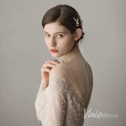Pearl and Crystal Sprig Gold Hairpins Set ACC1136-Headpieces 2025 -Viniodress-Hairpins-