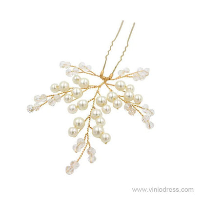 Pearl and Crystal Sprig Gold Hairpins Set ACC1136-Headpieces 2025 -Viniodress-Hairpins-