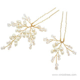 Pearl and Crystal Sprig Gold Hairpins Set ACC1136-Headpieces-Viniodress-Hairpins-Viniodress