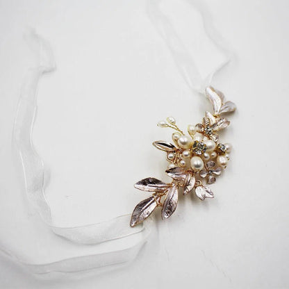 Pearl and Leaf Gold Corsage Bracelet AC1093-Bridal Jewelry 2025 -Viniodress-As Picture-