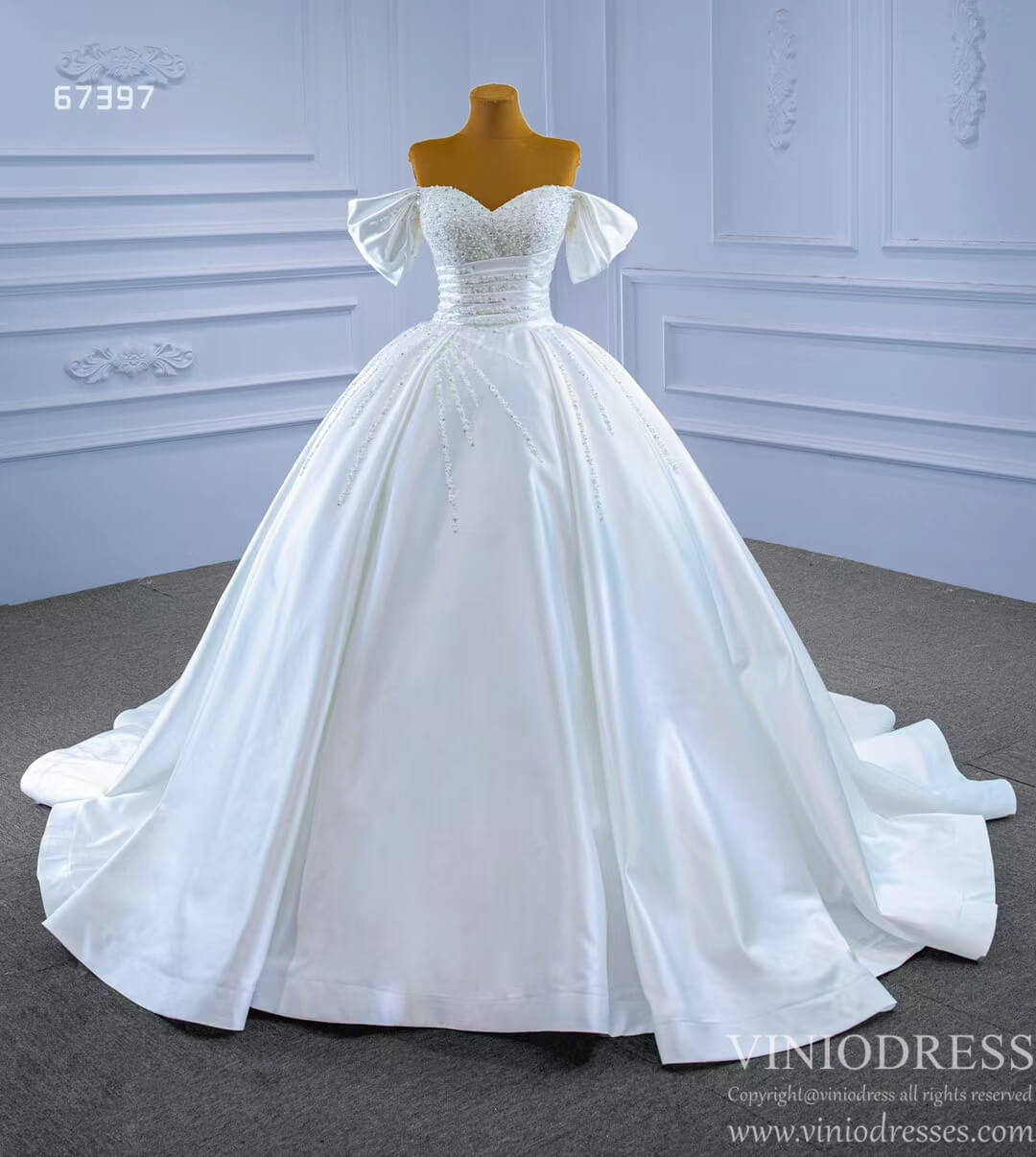 Pearl Beaded Luxury Arabic Wedding Dress Off the Shoulder Bridal Gown 67397-wedding dresses 2025 -Viniodress-Ivory-Custom Size-