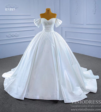 Pearl Beaded Luxury Arabic Wedding Dress Off the Shoulder Bridal Gown 67397-wedding dresses 2025 -Viniodress-Ivory-Custom Size-