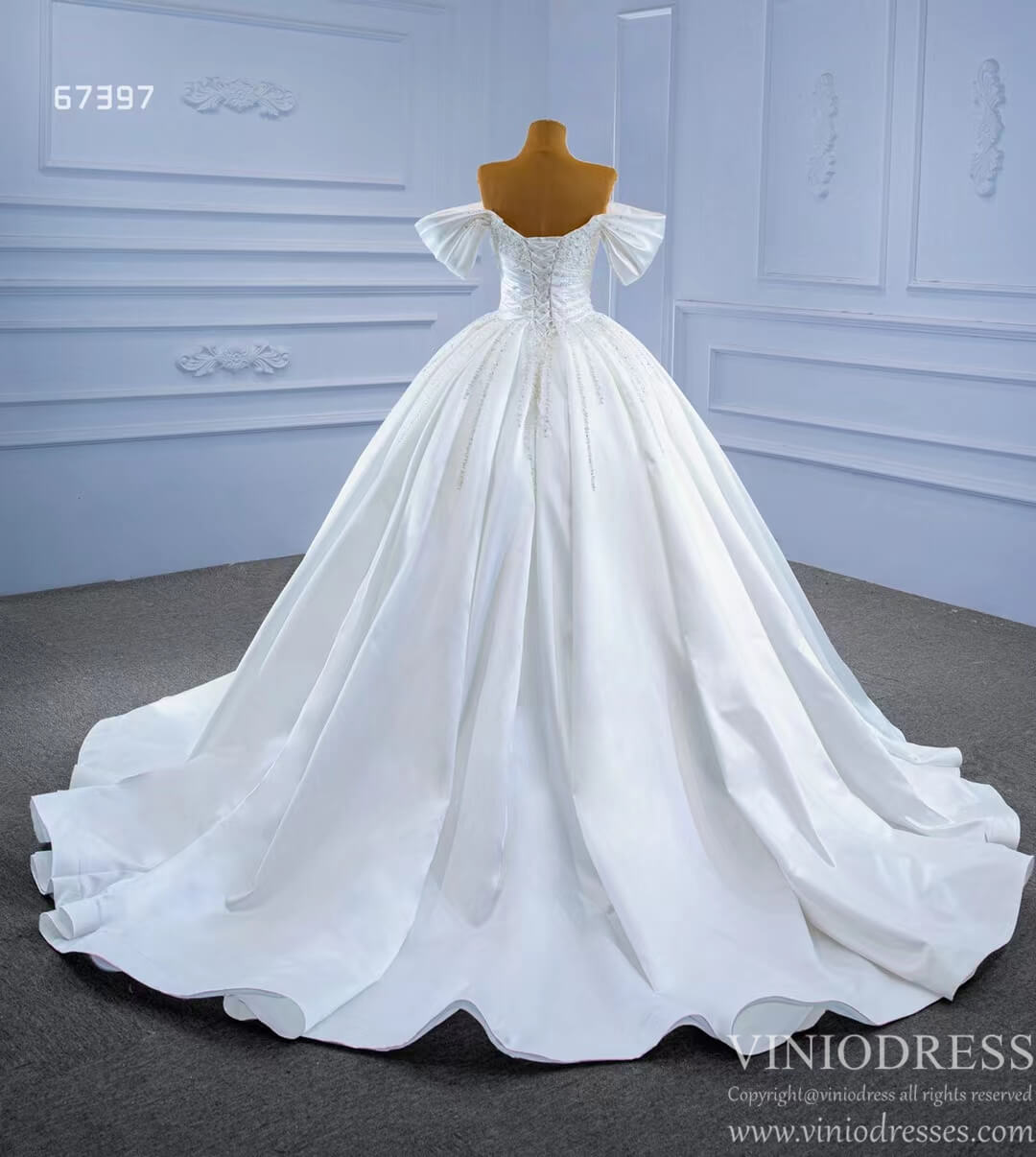 Pearl Beaded Luxury Arabic Wedding Dress Off the Shoulder Bridal Gown 67397-wedding dresses 2025 -Viniodress-Ivory-Custom Size-