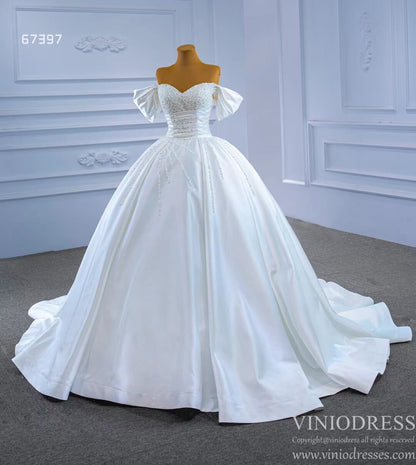 Pearl Beaded Luxury Arabic Wedding Dress Off the Shoulder Bridal Gown 67397-wedding dresses 2025 -Viniodress-Ivory-Custom Size-