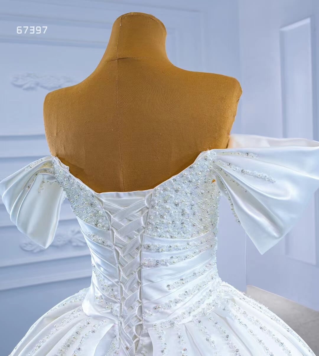 Pearl Beaded Luxury Arabic Wedding Dress Off the Shoulder Bridal