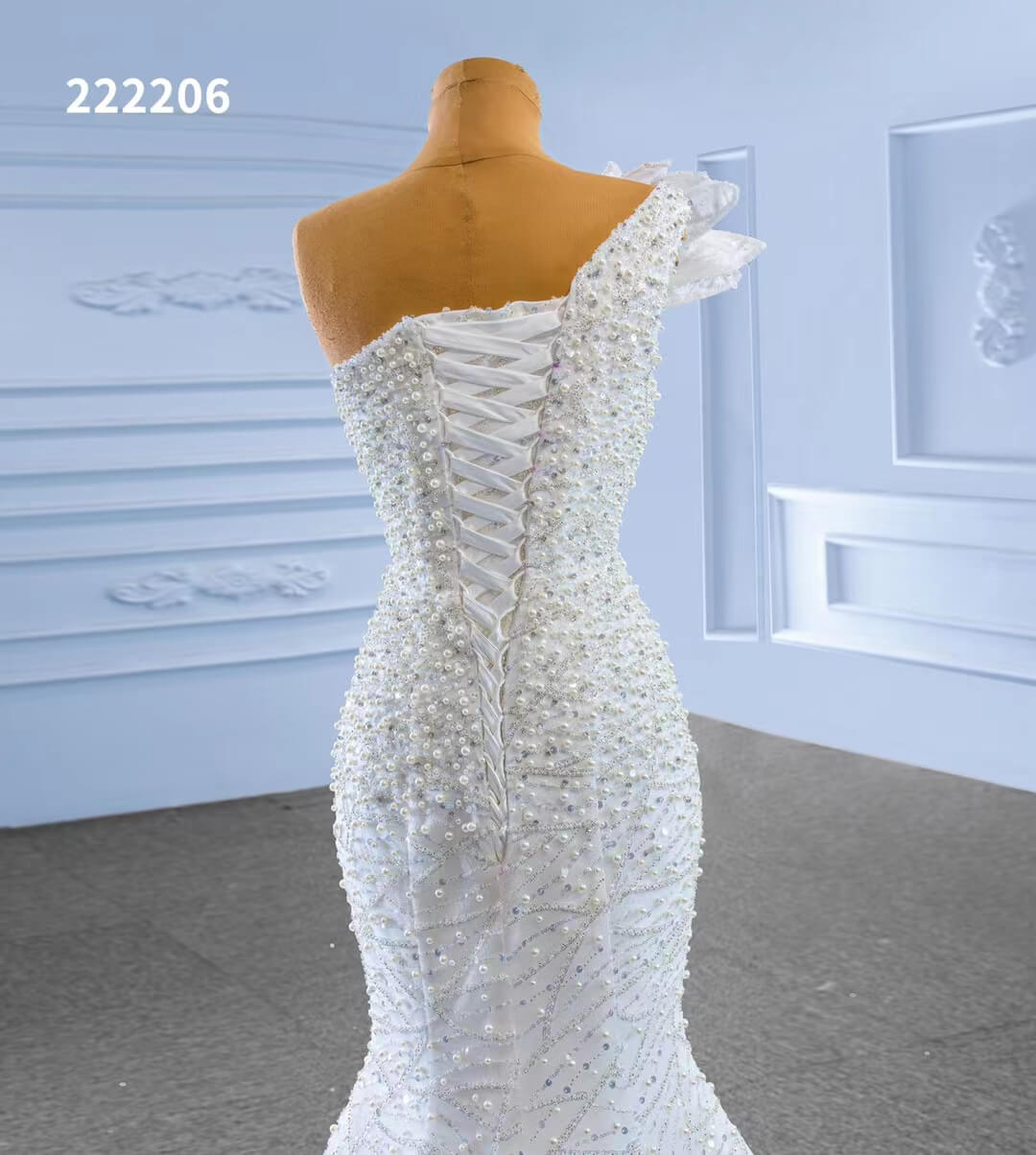 Pearl Beaded Mermaid Wedding Dresses One Shoulder 222206-wedding dresses 2025 -Viniodress-Ivory-Custom Size-