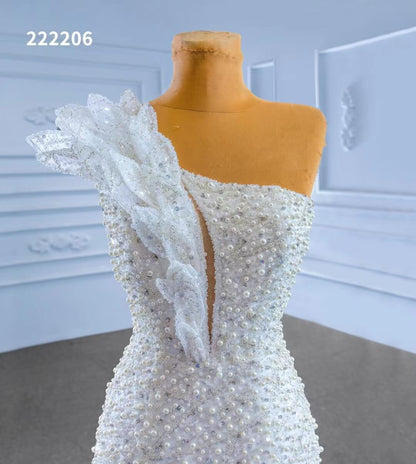 Pearl Beaded Mermaid Wedding Dresses One Shoulder 222206-wedding dresses 2025 -Viniodress-Ivory-Custom Size-