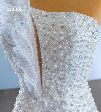 Pearl Beaded Mermaid Wedding Dresses One Shoulder 222206-wedding dresses 2025 -Viniodress-Ivory-Custom Size-
