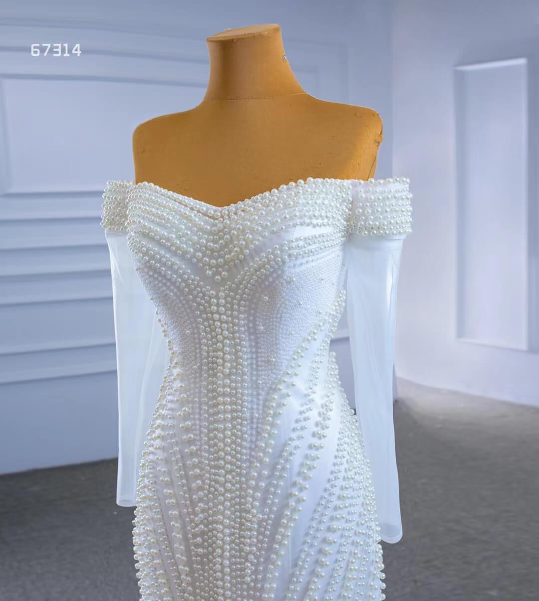 Pearl Beaded Mermaid Wedding Dresses with Long Sleeves Viniodress 67314-wedding dresses 2025 -Viniodress-As Picture-Custom Size-
