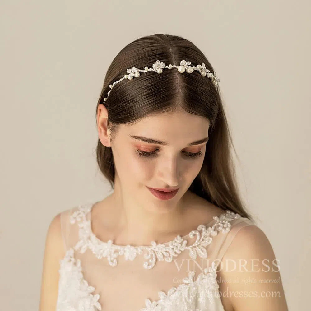 Pearl Blossom Bridal Headband AC1099-Headpieces 2025 -Viniodress-Headband-