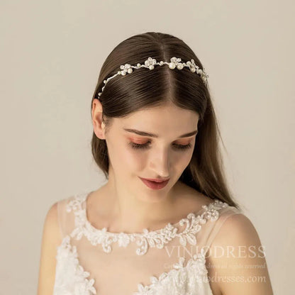 Pearl Blossom Bridal Headband AC1099-Headpieces 2025 -Viniodress-Headband-
