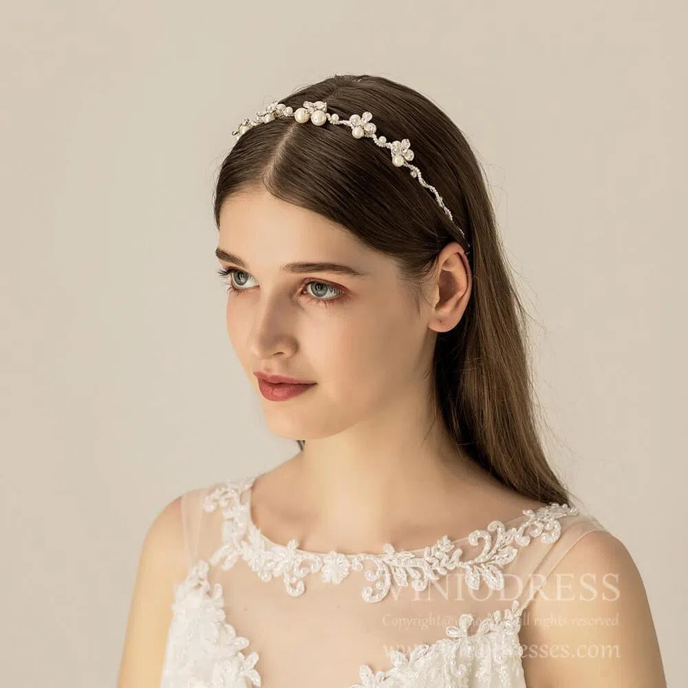 Pearl Blossom Bridal Headband AC1099-Headpieces 2025 -Viniodress-Headband-