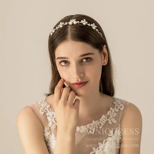 Pearl Blossom Bridal Headband AC1099-Headpieces 2025 -Viniodress-Headband-