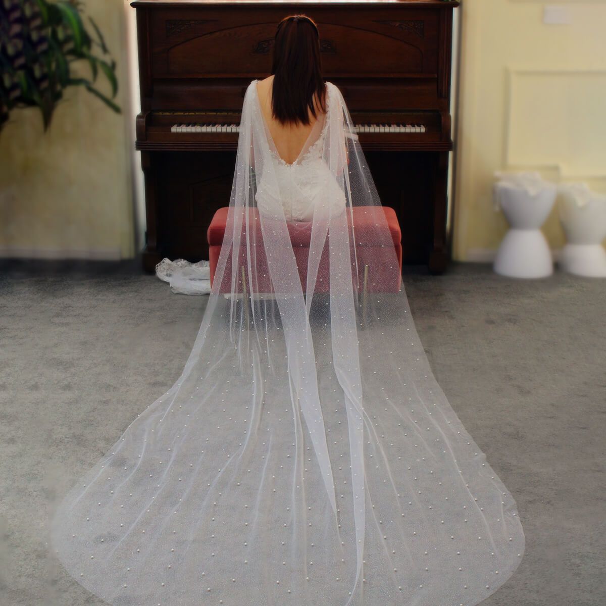 Pearl Cathedral Cape Veil Viniodress V681-Bridal Veil 2025 -Viniodress-Ivory-
