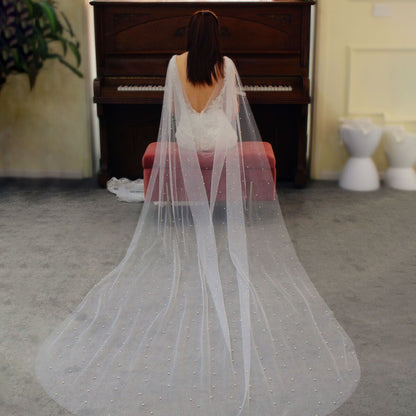Pearl Cathedral Cape Veil Viniodress V681-Bridal Veil 2025 -Viniodress-Ivory-
