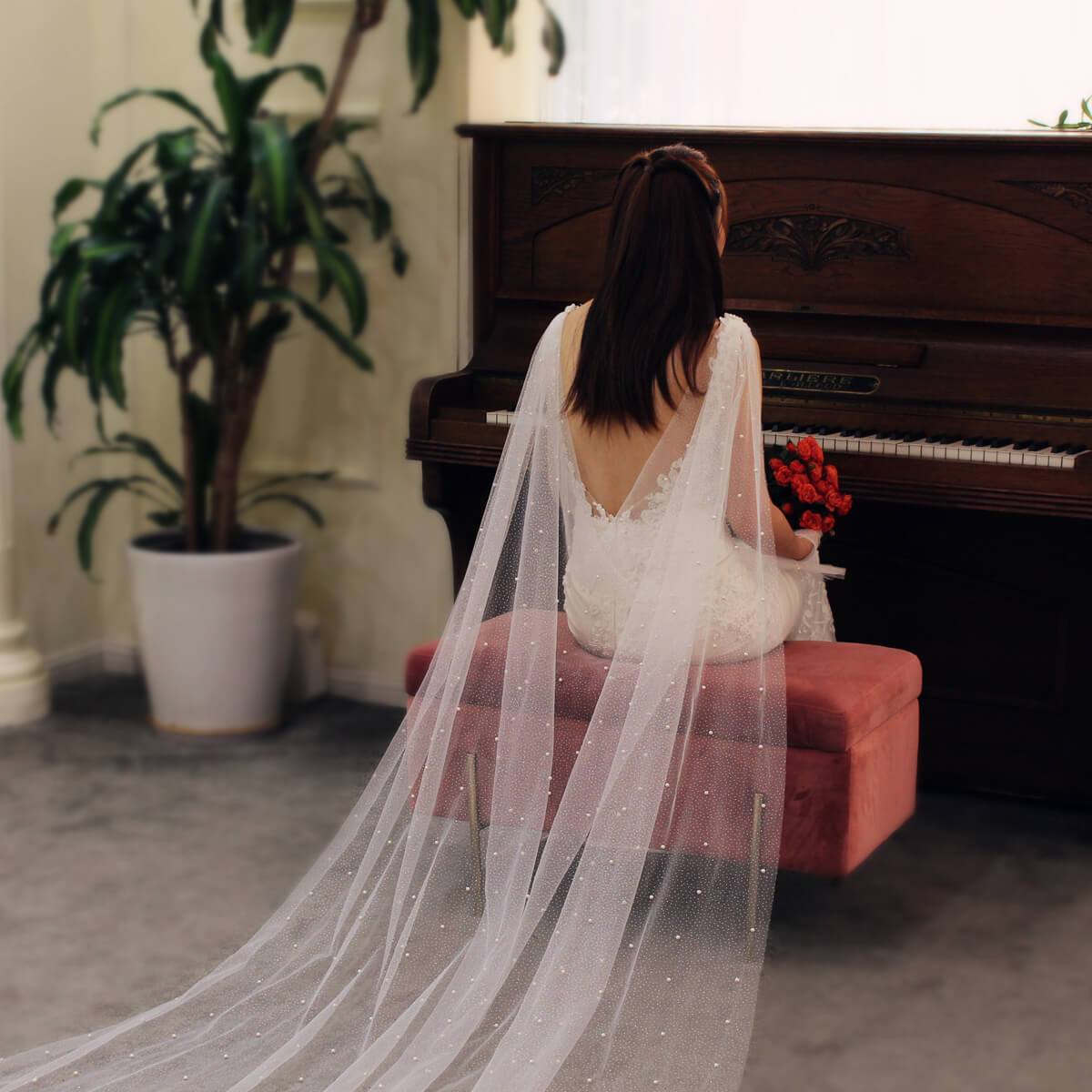 Pearl Cathedral Cape Veil Viniodress V681-Bridal Veil 2025 -Viniodress-Ivory-