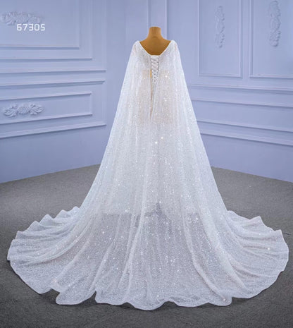 Pearl Feather Sheath Wedding Dresses with Cape 67305-wedding dresses 2025 -Viniodress-Champagne-Custom Size-