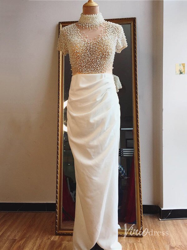 Pearl Mermaid Evening Dresses High Neck Mother of the Bride Dresses AD1131-Evening Dresses 2025 -Viniodress-Pink-US 2-