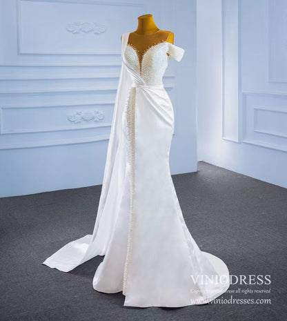 Pearl Mermaid Satin Watteau Wedding Dresses 67238-wedding dresses 2025 -Viniodress-Ivory-Custom Size-