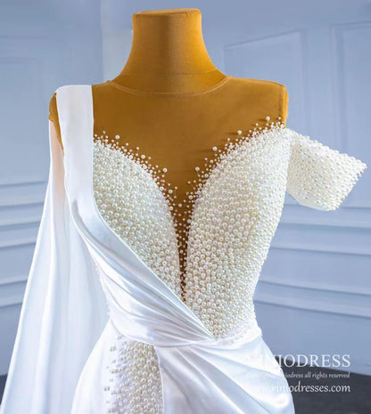 Pearl Mermaid Satin Watteau Wedding Dresses 67238-wedding dresses 2025 -Viniodress-Ivory-Custom Size-