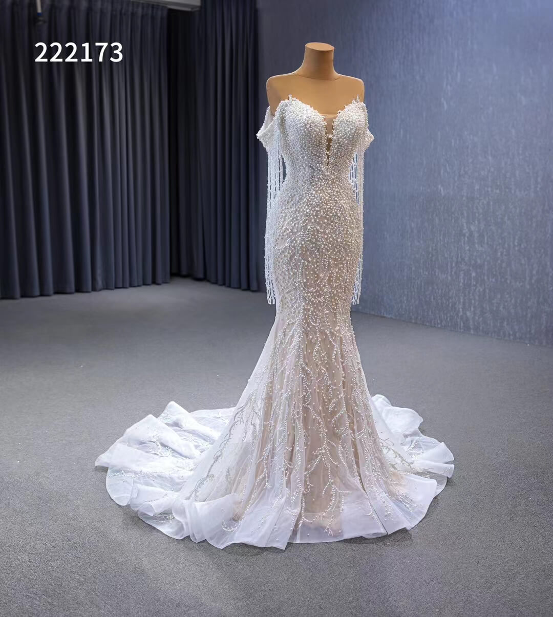 Pearl Mermaid Wedding Dresses Off the Shoulder Bridal Dress 222173-wedding dresses 2025 -Viniodress-Ivory-Custom Size-