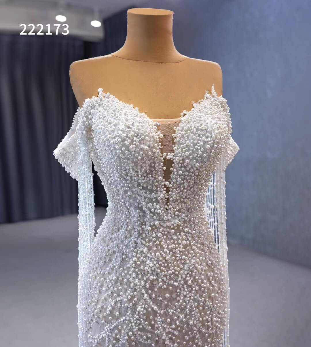 Pearl Mermaid Wedding Dresses Off the Shoulder Bridal Dress 222173-wedding dresses 2025 -Viniodress-Ivory-Custom Size-