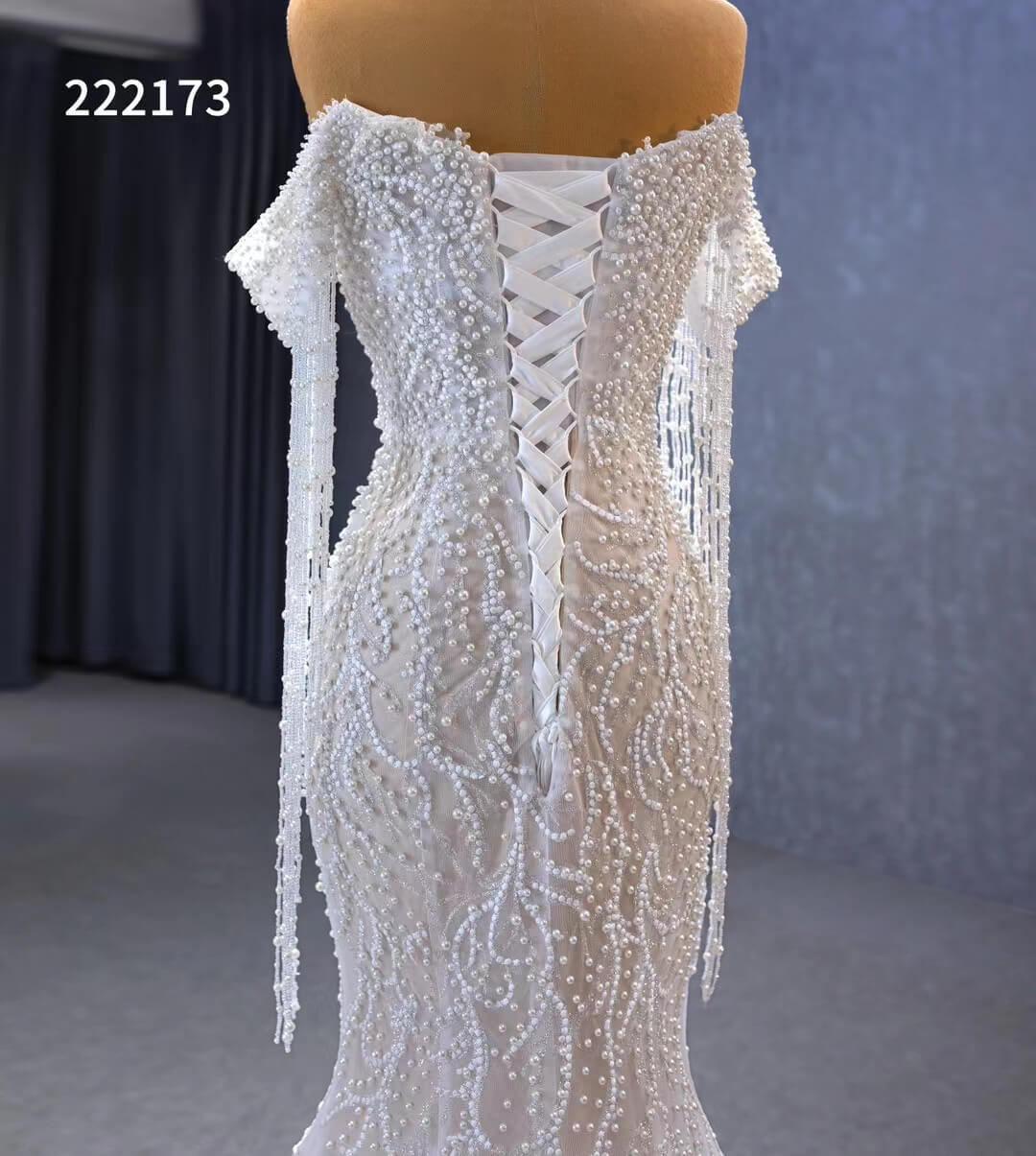 Pearl Mermaid Wedding Dresses Off the Shoulder Bridal Dress 222173-wedding dresses 2025 -Viniodress-Ivory-Custom Size-