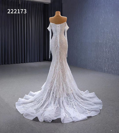 Pearl Mermaid Wedding Dresses Off the Shoulder Bridal Dress 222173-wedding dresses 2025 -Viniodress-Ivory-Custom Size-