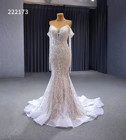 Pearl Mermaid Wedding Dresses Off the Shoulder Bridal Dress 222173-wedding dresses 2025 -Viniodress-Ivory-Custom Size-