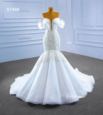 Pearl Mermaid Wedding Dresses Off the Shoulder Trumpet Bridal Gown 67468-wedding dresses 2025 -Viniodress-Ivory-Custom Size-