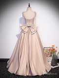 Pearl Pink Satin Cheap Prom Dresses Bow Tie Spaghetti Strap Formal Gown FD2312-prom dresses-Viniodress-Viniodress