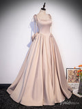 Pearl Pink Satin Cheap Prom Dresses Bow Tie Spaghetti Strap Formal Gown FD2312-prom dresses-Viniodress-Viniodress