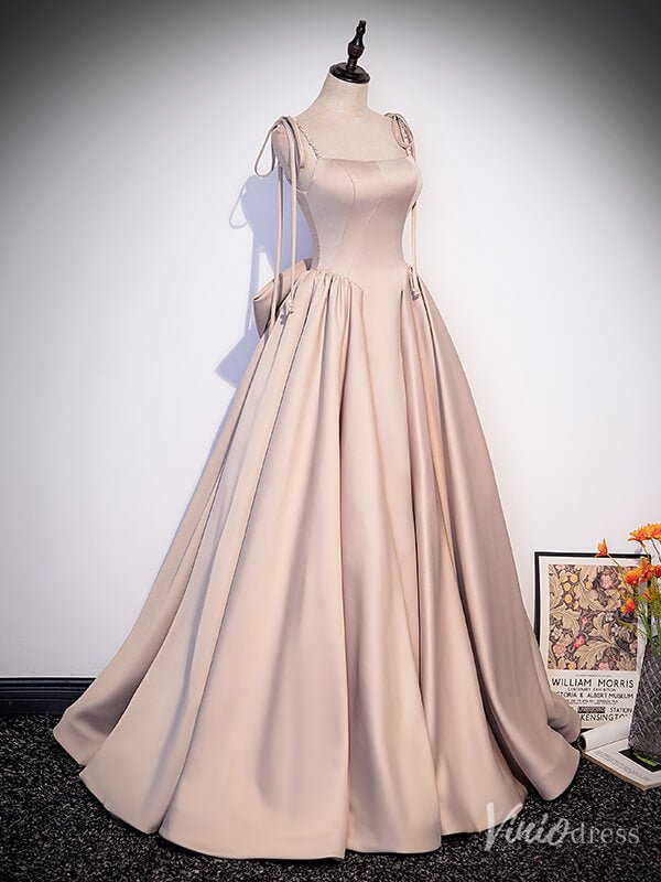 Pearl Pink Satin Prom Dresses Bow Tie Spaghetti Strap Formal Gown FD2312-prom dresses 2025 -Viniodress-Pink-Custom Size-