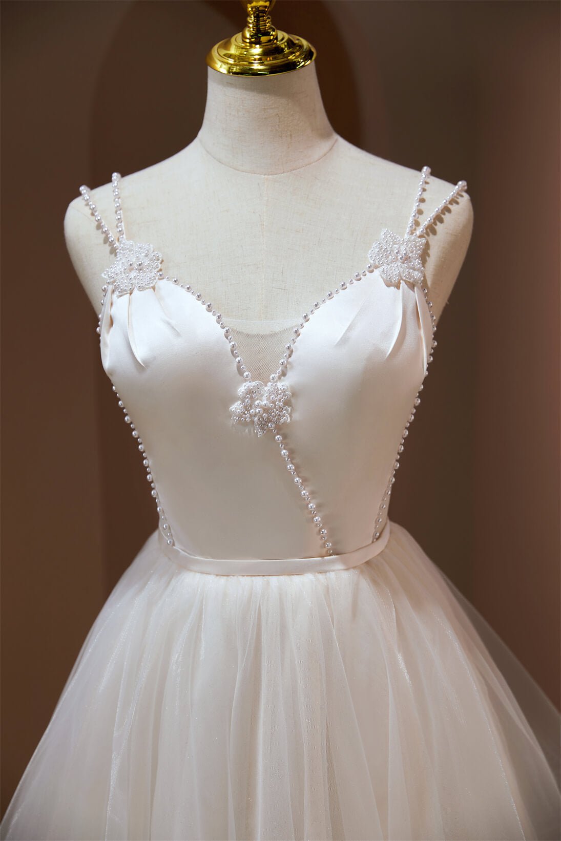 Pearl Spaghetti Strap Homecoming Dresses Short Tulle Graduation Dress SD1506-Dresses 2025 -Viniodress-Ivory-Custom Size-