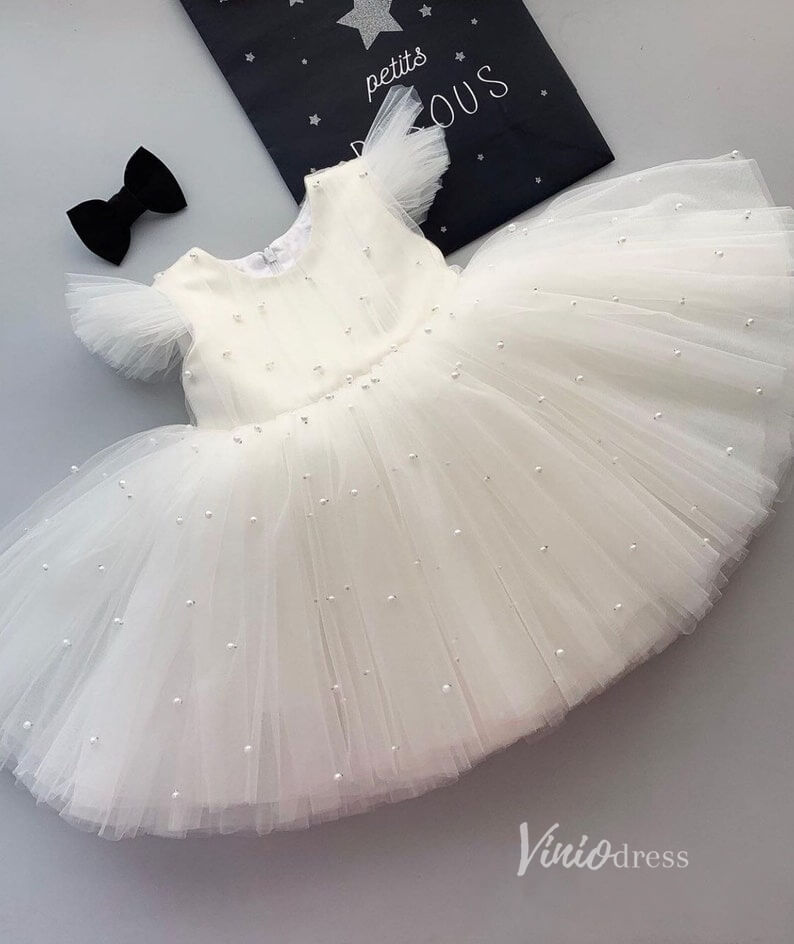 Pearl Tulle Flower Girl Dresses GL1125-flower girl dresses-Viniodress-Ivory-Custom Size-Viniodress