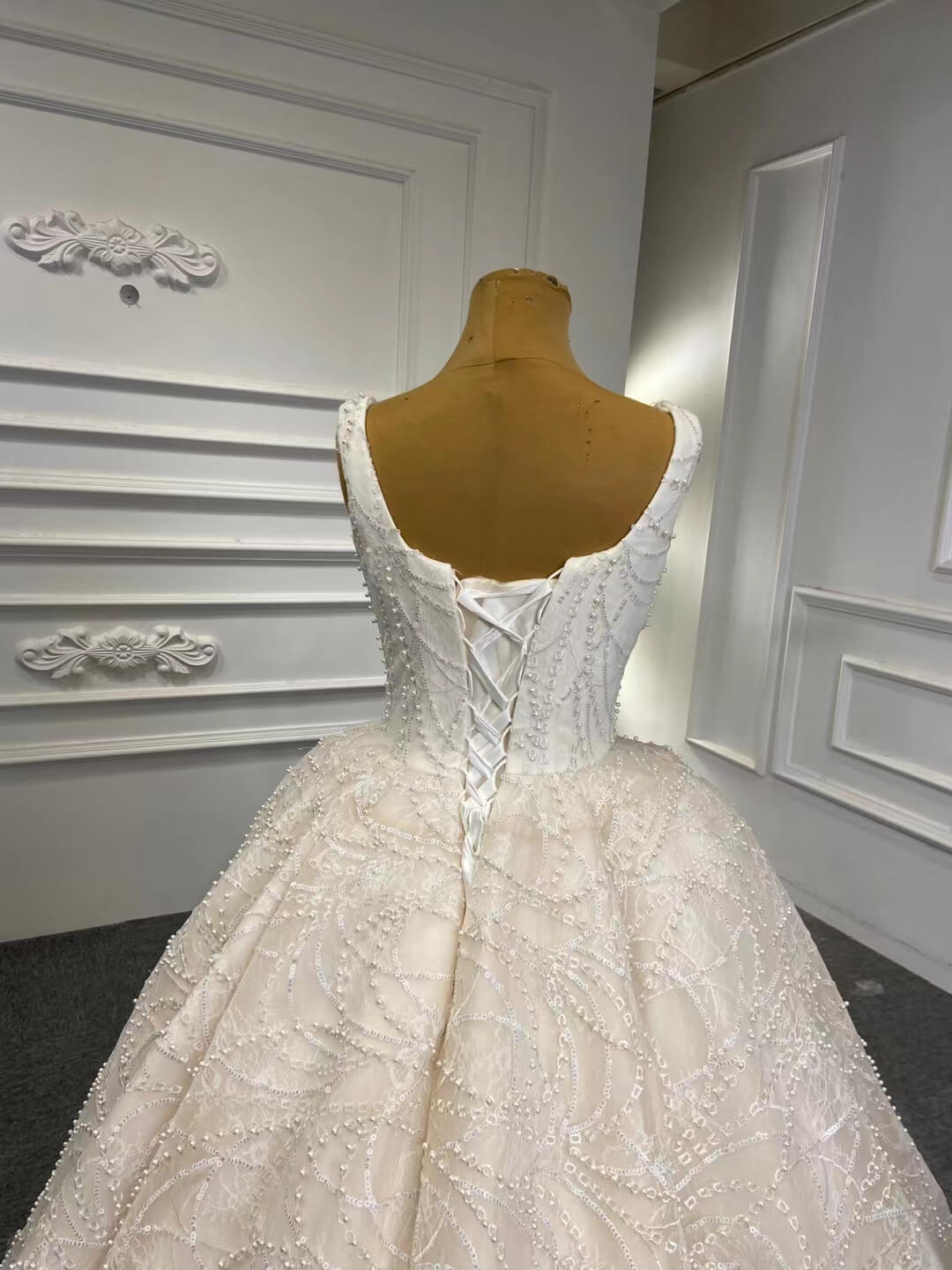 Pearl Wedding Dress Ball Gown 67104 Square Neck-wedding dresses-Viniodress-Viniodress